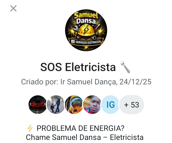 Pré-visualização do grupo de WhatsApp SOS Eletricista de Samuel Dança